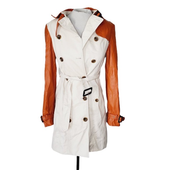 W118 by Walter Baker Jackets & Blazers - W118 by WALTER BAKER Orange Faux Leather Moto
Cotton Trench Coat